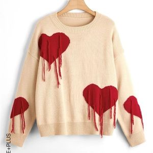 Plus Size Cute Heart String Sweater